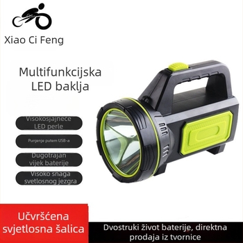 Punjavajuća LED baterijska lampa – višenamjenski ultra-svijetli tražni reflektor, 10W, 6800mAh, ručno pokretanje, domet 200–500 m, ABS kućište