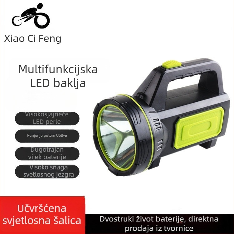 Punjavajuća LED baterijska lampa – višenamjenski ultra-svijetli tražni reflektor, 10W, 6800mAh, ručno pokretanje, domet 200–500 m, ABS kućište