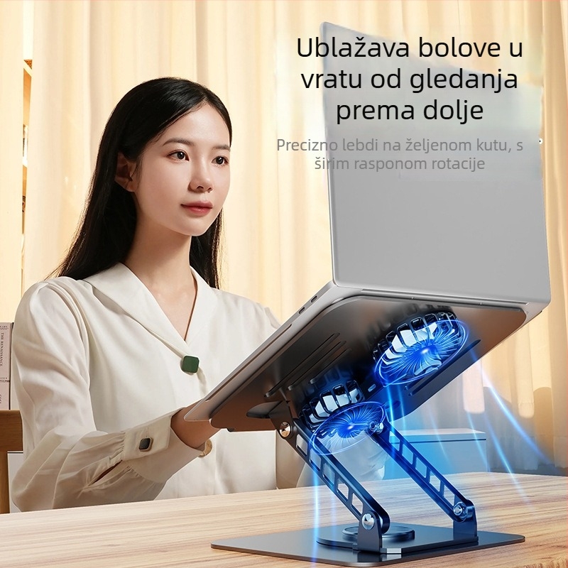 Stalak za laptop s 360° rotacijom, sklopiv, podesiva visina, karbonska čelika, 1395 g, dimenzije 24.2 × 19.5 × 6.5 cm