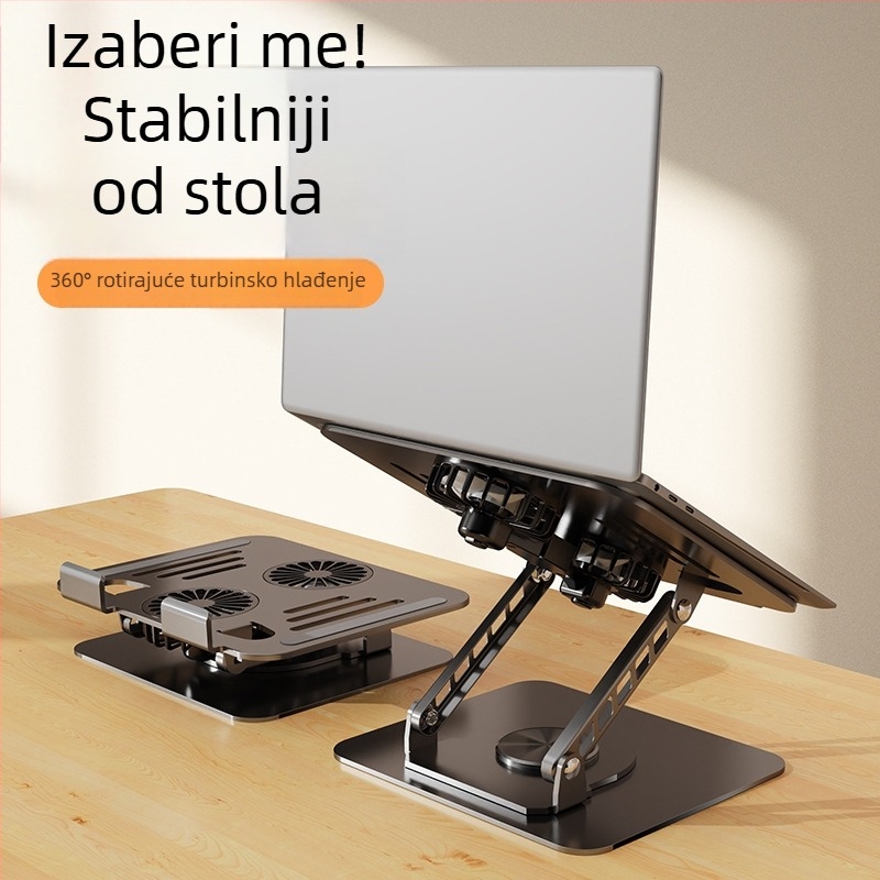 Stalak za laptop s 360° rotacijom, sklopiv, podesiva visina, karbonska čelika, 1395 g, dimenzije 24.2 × 19.5 × 6.5 cm