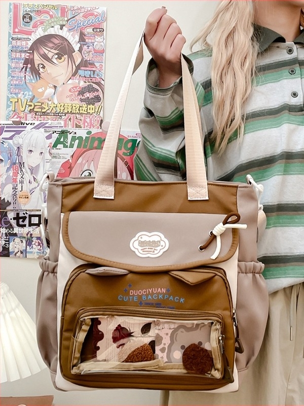 Ženska torba od najlona za učenike, dizajn color-block, velika kapaciteta za A4 dokumente, nošenje na rame ili crossbody, podstava poliester