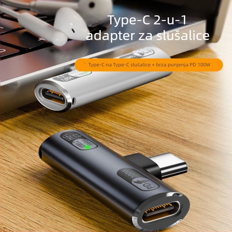 USB-C 2-u-1 adapter za slušalice: audio izlaz i punjenje 100W, kompatibilan s Apple uređajima (Model Audio 202c-100)