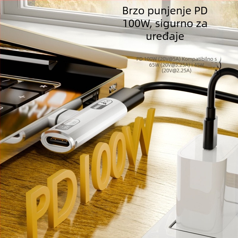 USB-C 2-u-1 adapter za slušalice: audio izlaz i punjenje 100W, kompatibilan s Apple uređajima (Model Audio 202c-100)