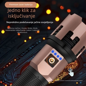 Vanjska kamping svjetiljka smeđe boje s teleskopskim zumom, snažan snop, dugi domet, prenosna i vodootporna potraga svjetiljka
