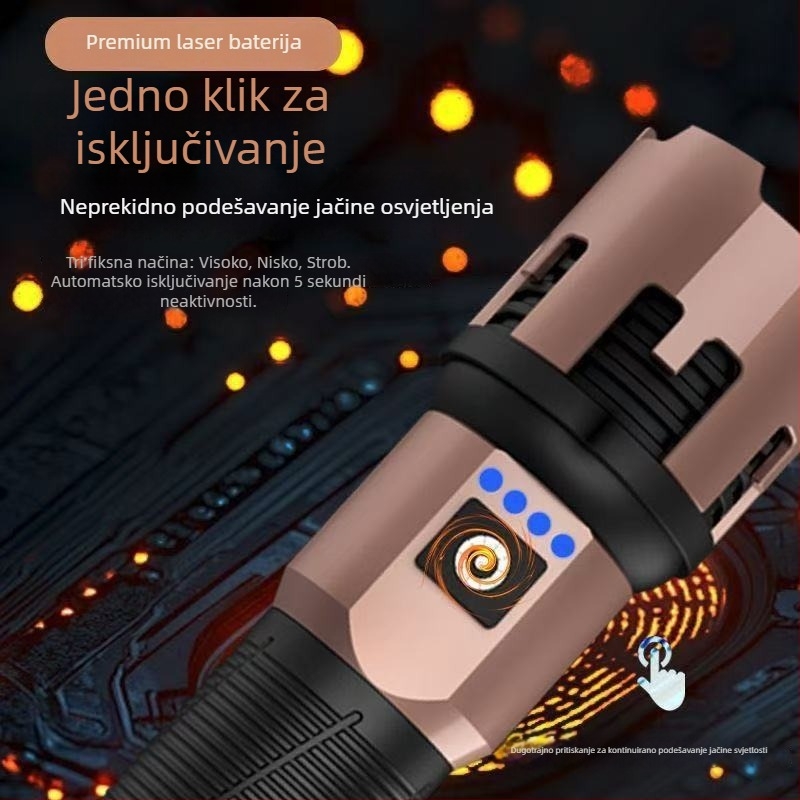 Vanjska kamping svjetiljka smeđe boje s teleskopskim zumom, snažan snop, dugi domet, prenosna i vodootporna potraga svjetiljka