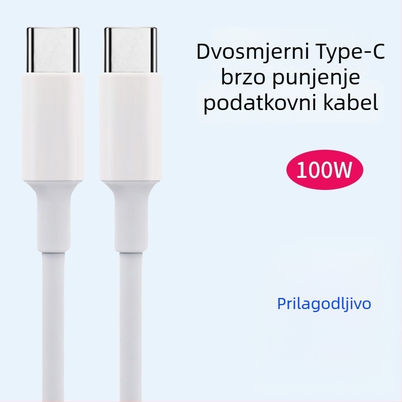 Dvojno USB-C–USB-C kabel za podatke, PD 100W brzo punjenje, duljina 1–2 m, TPE