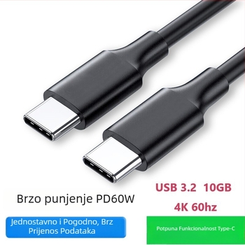 Type-C USB 3.1 kabel za podatke s PD60W brzim punjenjem, USB 3.1 Gen2 10Gbps, podrška 4K60Hz