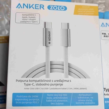 ANKER Zolo Dualni USB-C kabel, Type-C, 240W brzo punjenje, Pleteni kabel