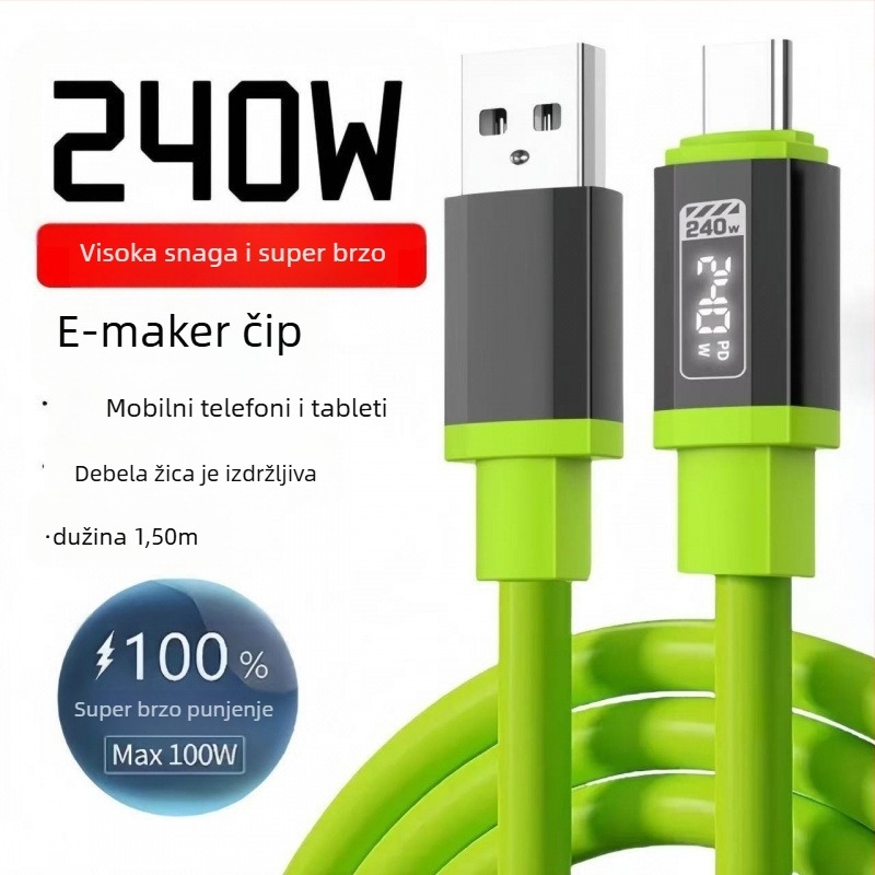 240W USB-C kabel za brzo punjenje, kompatibilan s iPhone 15, Huawei, Xiaomi iPad