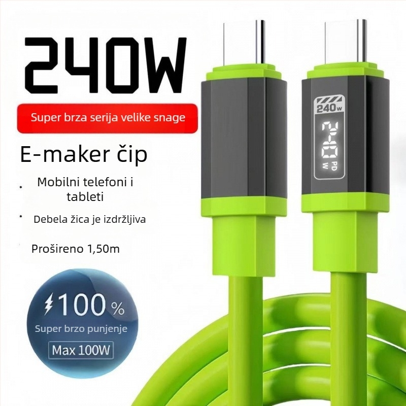 240W USB-C kabel za brzo punjenje, kompatibilan s iPhone 15, Huawei, Xiaomi iPad