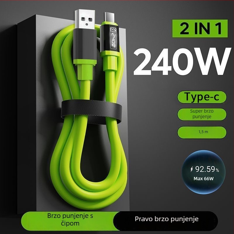 Coffee Show USB Type-C kabel za podatke — sigurno brzo punjenje, maksimalnih 120W, pleteni kabel, jedan konektor