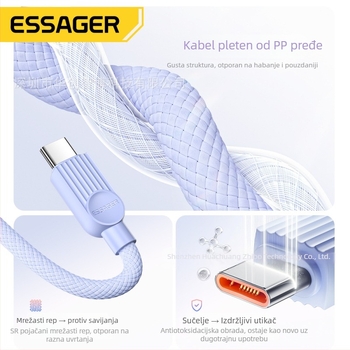 Essager Qili serija C-C 60W USB-C data kabel s PD brzim punjenjem za mobilne telefone, tablete i prijenosna računala
