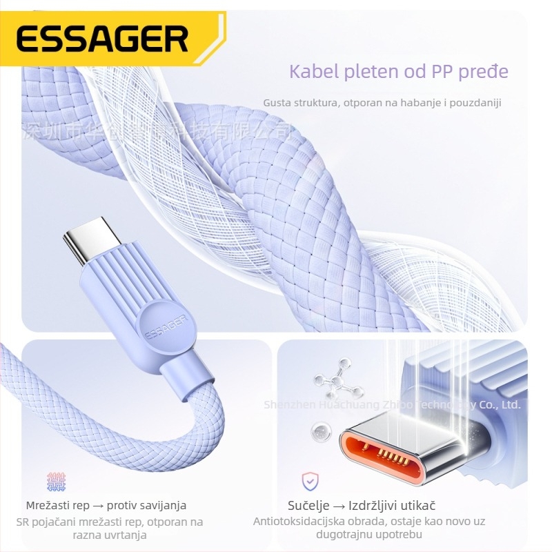 Essager Qili serija C-C 60W USB-C data kabel s PD brzim punjenjem za mobilne telefone, tablete i prijenosna računala