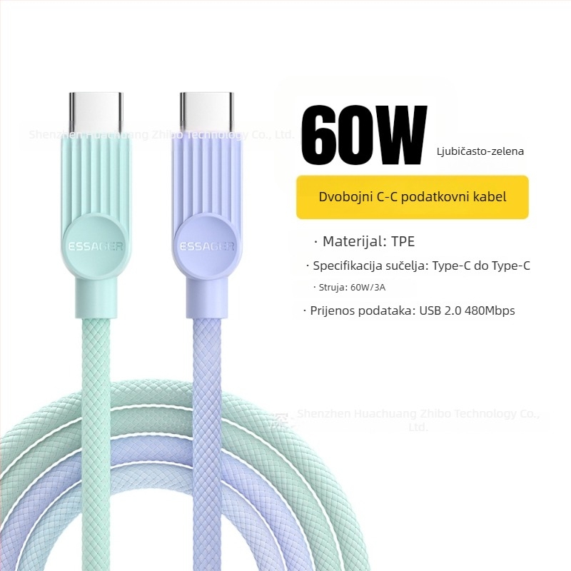 Essager Qili serija C-C 60W USB-C data kabel s PD brzim punjenjem za mobilne telefone, tablete i prijenosna računala