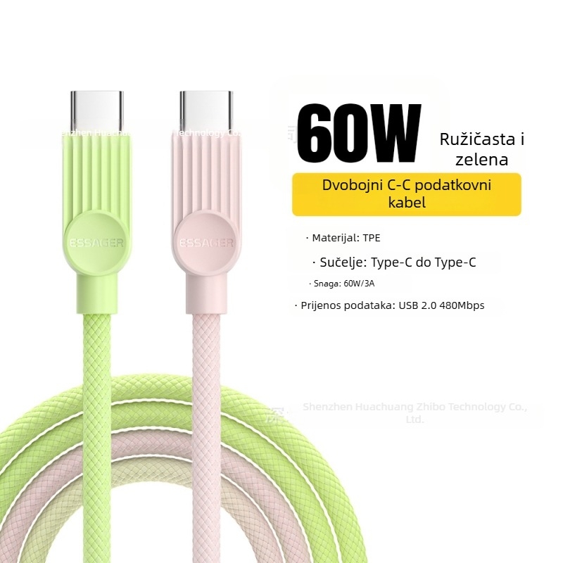 Essager Qili serija C-C 60W USB-C data kabel s PD brzim punjenjem za mobilne telefone, tablete i prijenosna računala