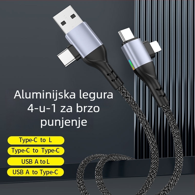 4-u-1 kabel za podatke PD100W brzo punjenje: HDMI, Lightning, Micro-USB i USB-C, pleteni kabel, maksimalno 100W