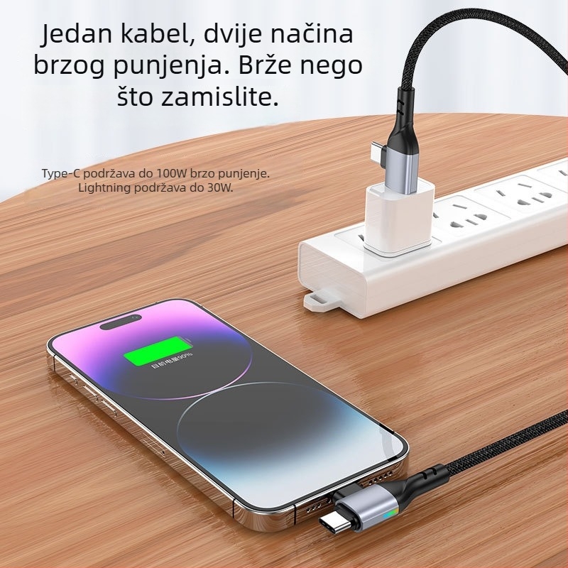 4-u-1 kabel za podatke PD100W brzo punjenje: HDMI, Lightning, Micro-USB i USB-C, pleteni kabel, maksimalno 100W