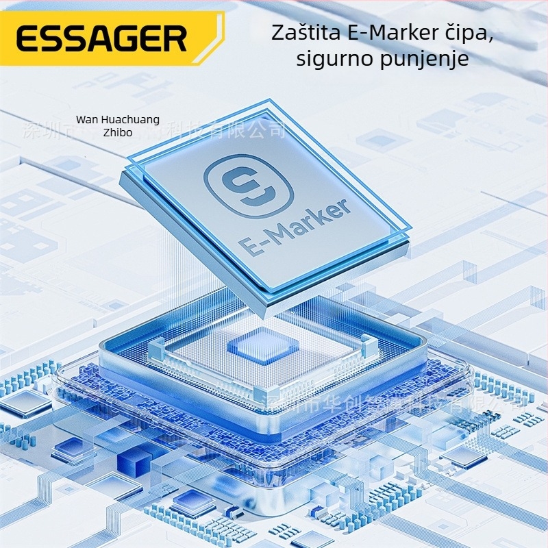 ESSAGER Jiajian serija PD100W Type-C kabel za prijenosno računalo, tablet i telefon – aluminijska legura, jedan kraj, PD brzo punjenje