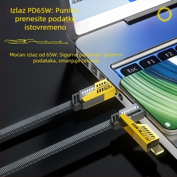4-u-1 PD100W kabel za brzo punjenje i prijenos podataka s Type-C i Lightning, dvostruki izlaz, kućište od cinkovog legura, LED indikator