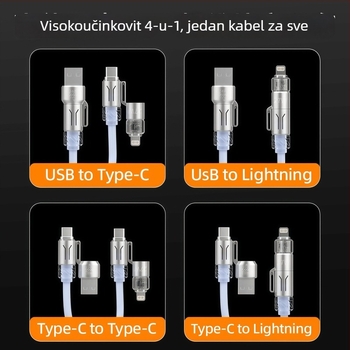 Collar craftsman 4-u-1 povlačni auto USB kabel s Lightning, Micro USB i Type-C – PD brzo punjenje, do 240W, duljina 1–2 m, PVC
