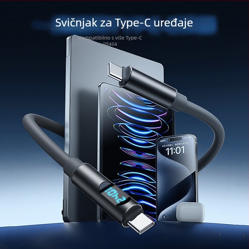 LXT Type-C 240W kabel za podatke s digitalnim zaslonom, brzo punjenje, silikon, PD kompatibilan