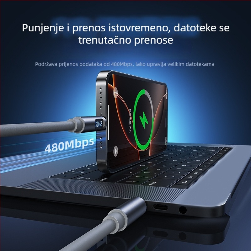 LXT Type-C 240W kabel za podatke s digitalnim zaslonom, brzo punjenje, silikon, PD kompatibilan