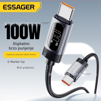 USB Type-C kabel za podatke s digitalnim zaslonom, PD brzo punjenje 60W/100W, aluminijska legura