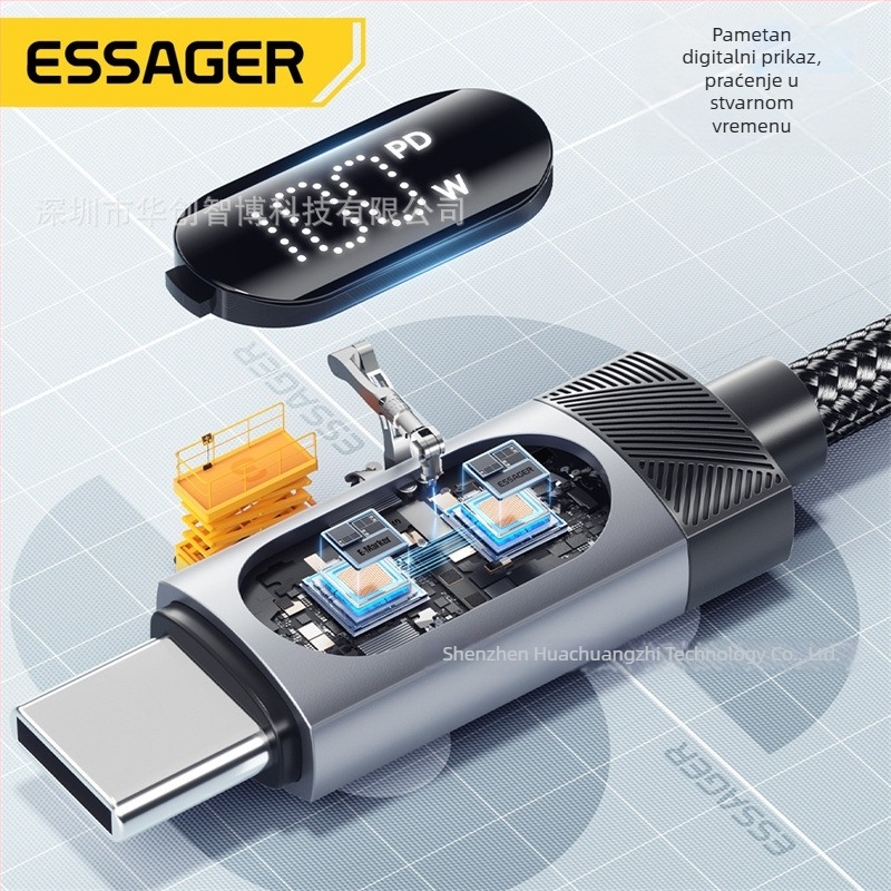 USB Type-C kabel za podatke s digitalnim zaslonom, PD brzo punjenje 60W/100W, aluminijska legura