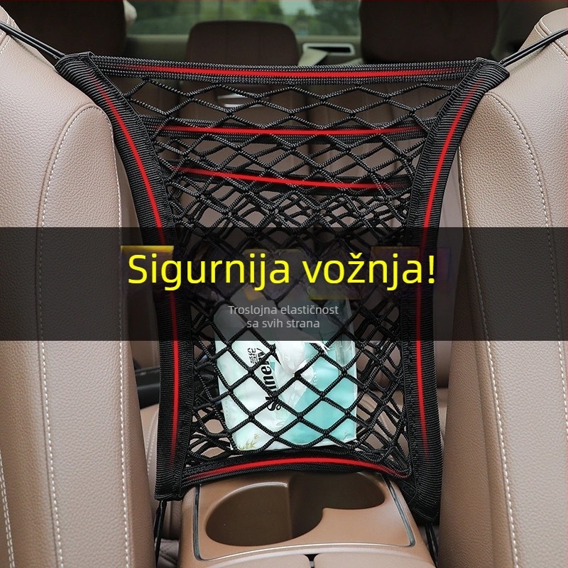 Torba mreža za pohranu između sjedišta automobila – poliester, viseći tip, univerzalna, jednostavan dizajn