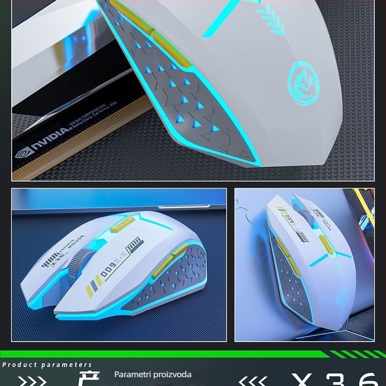 Bežična gaming miška s dvostrukim načinom Bluetooth i 2.4G, punjiva, tiha, 6 tipki, 800/1200/1600 DPI