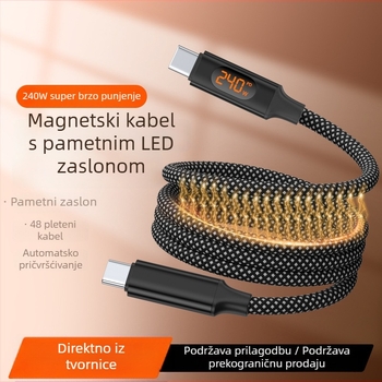 Magnetski USB-C kabel za brzo punjenje s digitalnim prikazom, kompatibilan s Apple, Huawei i Xiaomi prijenosnim računalima i tabletima