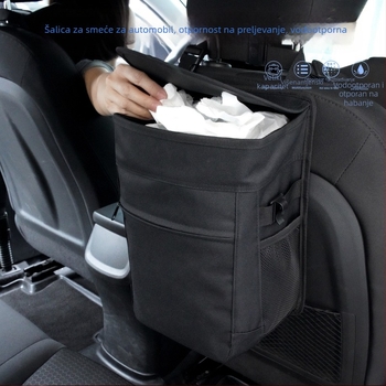 Automobilska košara za otpad s poklopcem, viseća platnena torba za pohranu za stražnju sjedalu, vodootporna i prilagodljiva, volumen 51