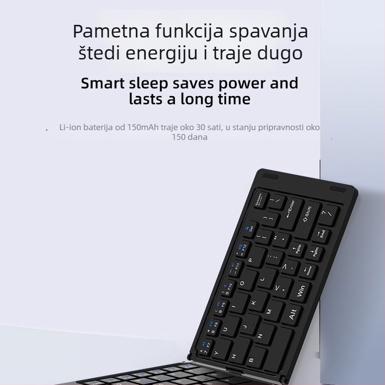 Sklopivi bežični Bluetooth tipkovnica i miš – mini prijenosni set za tablet/telefon/laptop, 1600 DPI, ergonomski dizajn, mogućnost logotipa