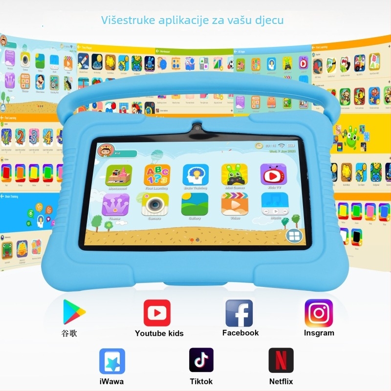 7-inčni Android tablet za djecu, edukativni tablet s dvostrukom kamerom, Wi-Fi, četverojezgreni ARM, 32GB, IPS zaslon