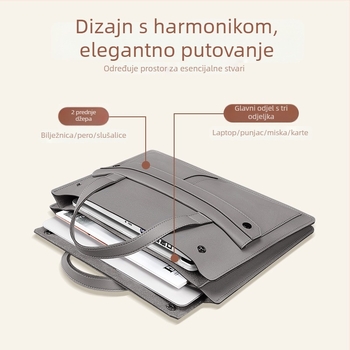 Torba za tablet i prijenosno računalo u akordeonskom stilu, velika kapaciteta, ultra lagana, PU materijal, podstava od sintetičke kože, unisex