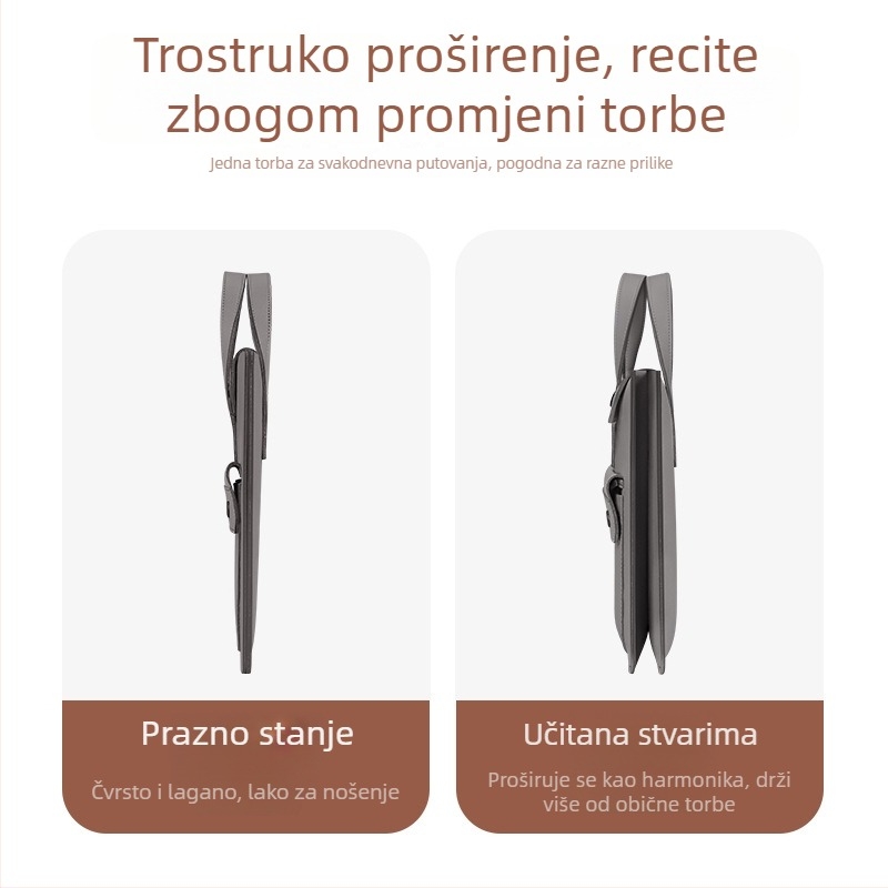 Torba za tablet i prijenosno računalo u akordeonskom stilu, velika kapaciteta, ultra lagana, PU materijal, podstava od sintetičke kože, unisex