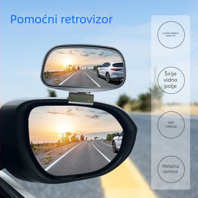 Dvostruko podesivo pomoćno ogledalo za automobil s širokim 360° vidnim poljem za vožnju unatrag i mrtve kutove