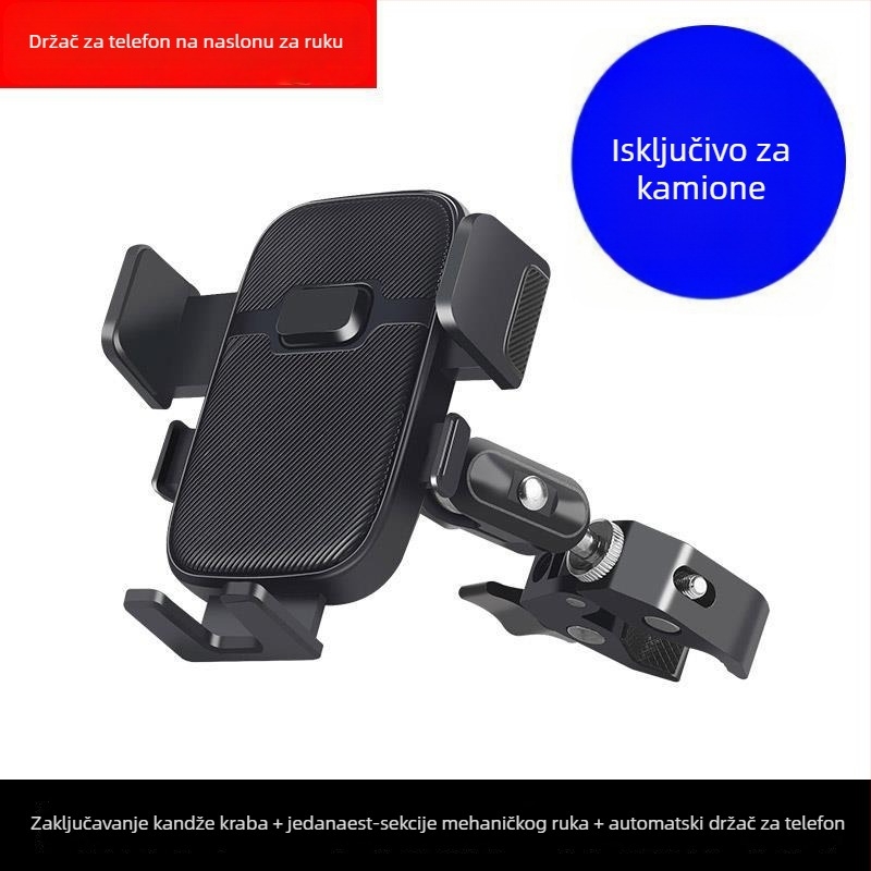 Držač telefona za teška vozila (kamioni, bagri) — otporan na udarce, držač za navigaciju s klipom, kompatibilan sa sun visorom, instrument pločom i retrovizorom