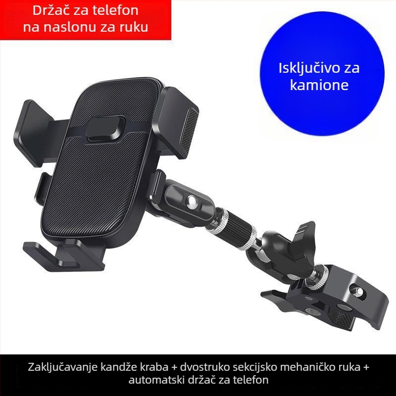 Držač telefona za teška vozila (kamioni, bagri) — otporan na udarce, držač za navigaciju s klipom, kompatibilan sa sun visorom, instrument pločom i retrovizorom
