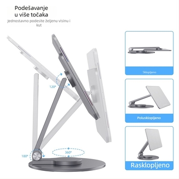 Magnetska 360° rotirajuća držač za iPad, sklopivi nosač za tablet od aluminijske legure