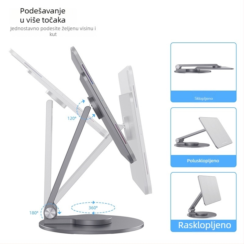 Magnetska 360° rotirajuća držač za iPad, sklopivi nosač za tablet od aluminijske legure