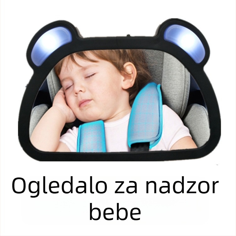 Unutarnje ogledalo za bebe u automobilu, 360° rotacija, LED reflektivna površina, za dječje sjedalo