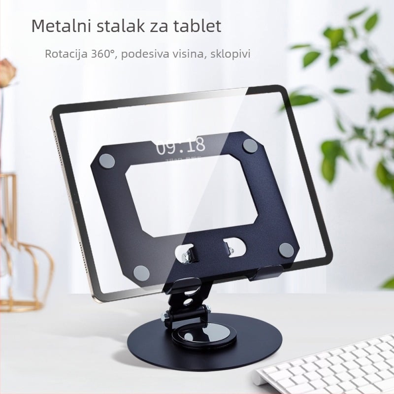 Metalni nosač za tablet s 360° rotacijom, sklopiva stolna podrška, podesiva