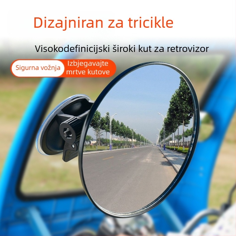 Zadnji retrovizor za električni tricikl s usisnom čašicom, veliko vidno polje, konveksno kružno pomoćno ogledalo, univerzalno za četiri kotača