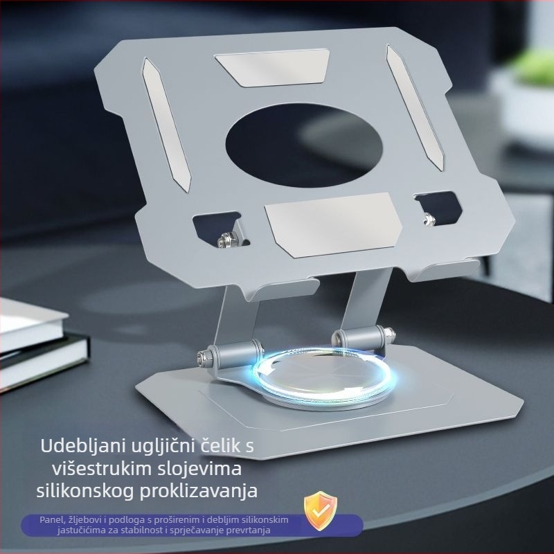 Metalni držač za tablet i telefon s 360° rotacijom i integriranim rashladnim radijatorom, stolni držač
