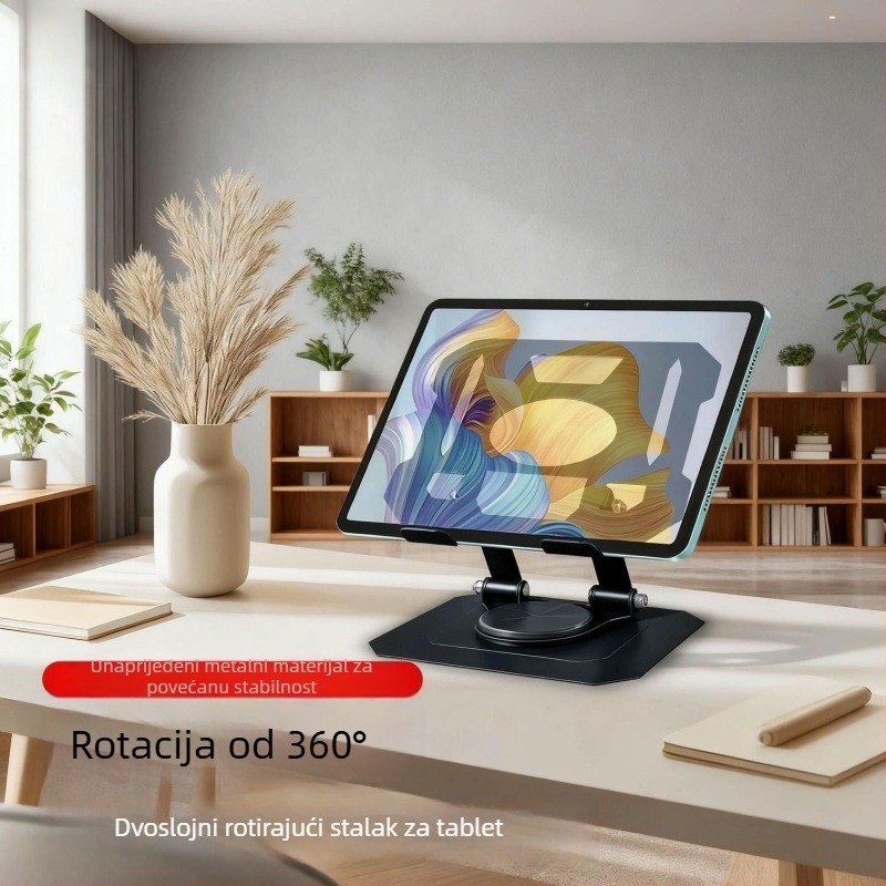 Metalni držač za tablet i telefon s 360° rotacijom i integriranim rashladnim radijatorom, stolni držač