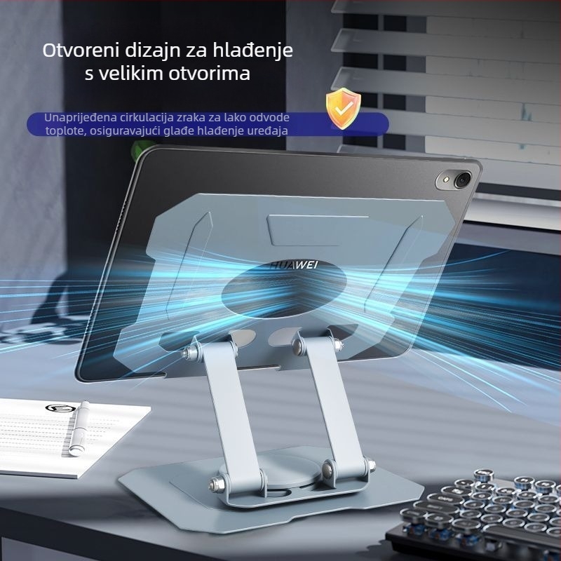Metalni držač za tablet i telefon s 360° rotacijom i integriranim rashladnim radijatorom, stolni držač