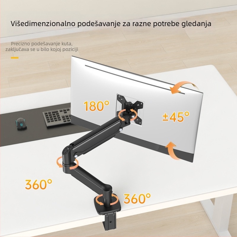 Stalak za monitor s plinskom oprugom i rotirajućim cantileverom za stolnu upotrebu; Materijal: aluminijska legura; Model: M252; Težina: 2,76 kg; Brend: Ke Hao