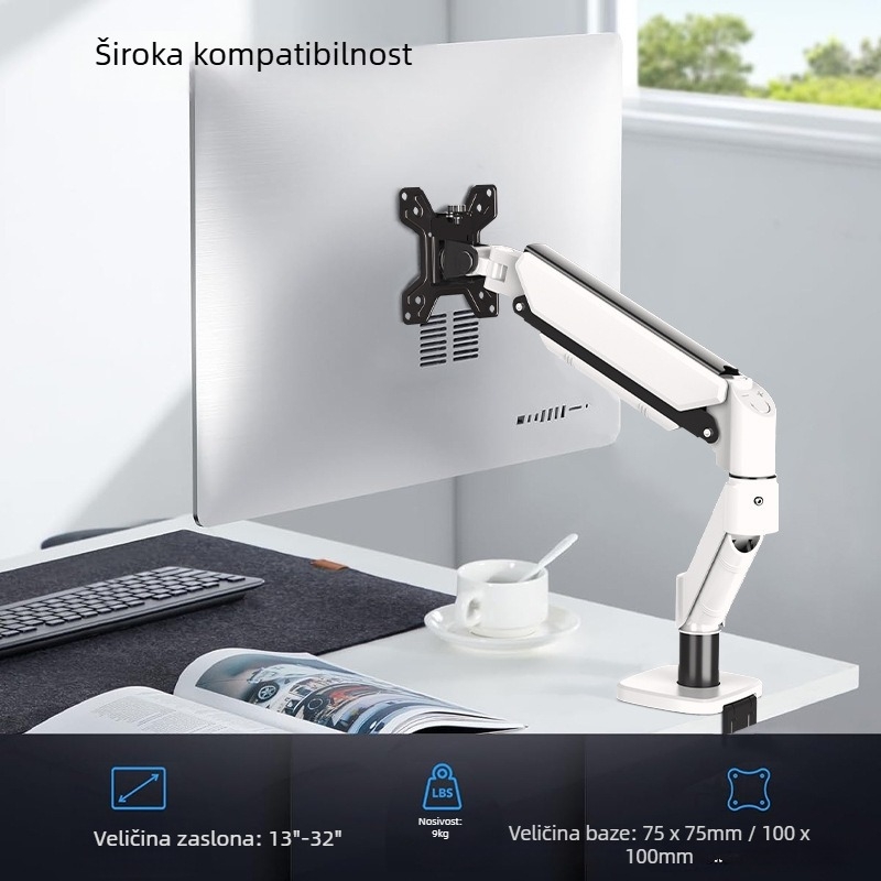 Stalak za monitor s plinskom oprugom i rotirajućim cantileverom za stolnu upotrebu; Materijal: aluminijska legura; Model: M252; Težina: 2,76 kg; Brend: Ke Hao