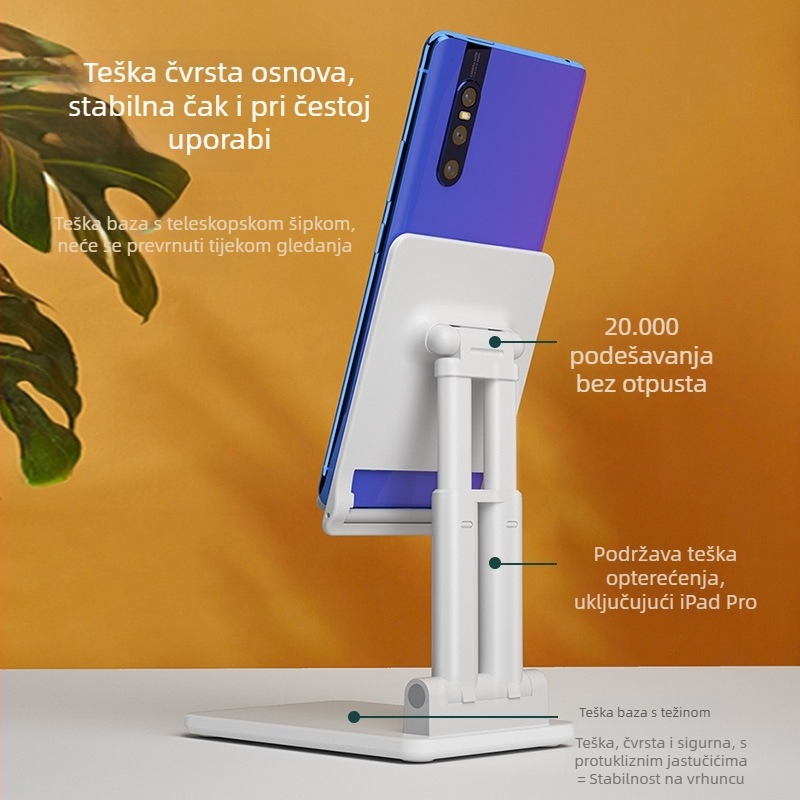 Stalak za stolni držač za telefon i tablet, model X7, dvostruki nosač, sklopni, ABS + metalni uteg, protiv podrhtavanja, univerzalna kompatibilnost